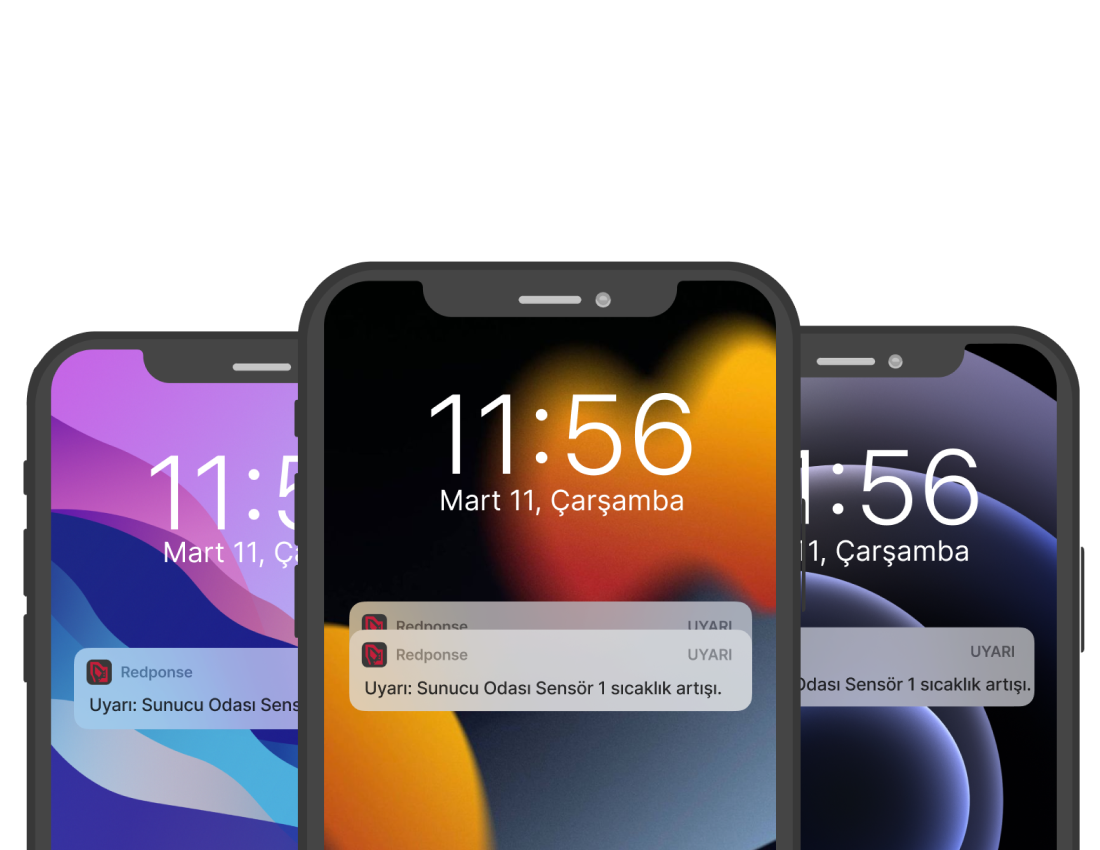 Redponse mobil uygulaması: kilit ekranında sunucu odası sıcaklık uyarısı bildirimi
